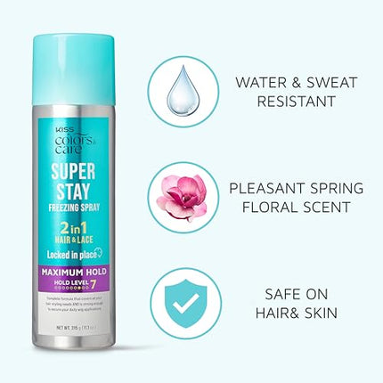 Kiss Colors & Care Maximum Hold 2-in-1 Super Stay Freezing Spray 11.1 Oz-sss01