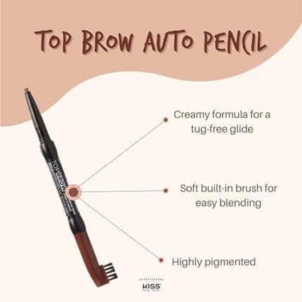 Kiss New York Top Brow Auto Pencil, Long-lasting Eyebrow Makeup Definer-kbap04