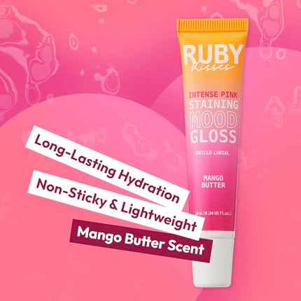 Ruby Kisses Ph Lip Gloss, Intense Pink Tinted Lip Balm Stain, Mood Color-slg02d