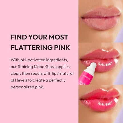 Ruby Kisses Ph Lip Gloss, Intense Pink Tinted Lip Balm Stain, Mood Color-slg02d