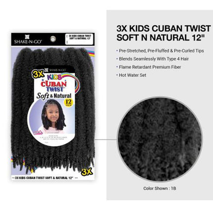 Shake N Go Crochet Braids 3x Kids Cuban Twist - Soft & Natural 12"