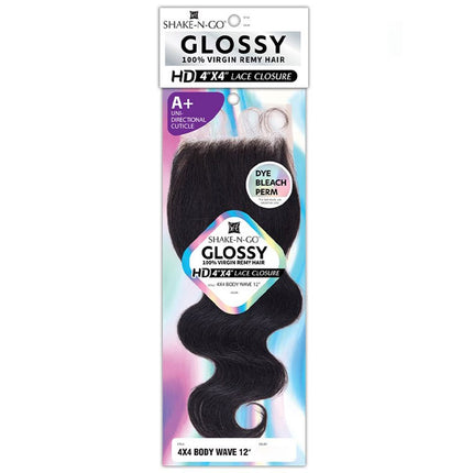 Shake N Go Virgin Remy Hair Lace Closure Glossy 4x4 Body Wave 16