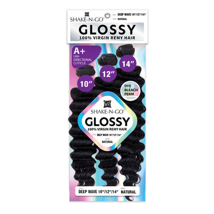 Shake N Go Virgin Remy Hair Weave Glossy 3 Bundles Deep Wave 12"14"16"