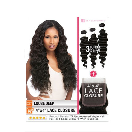 Sensationnel B&N 4X4 Lace Closure Bundle Deal Loose Deep 12"14"16"