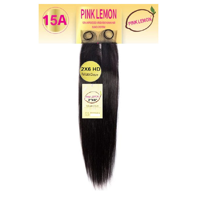 15a Pink Lemon Unprocessed Virgin Remi Hair 2x6 Lace Closure- Straight 14