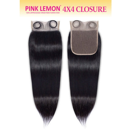 15a Pink Lemon Unprocessed Virgin Remi Hair Closure - 4x4 Straight 12"