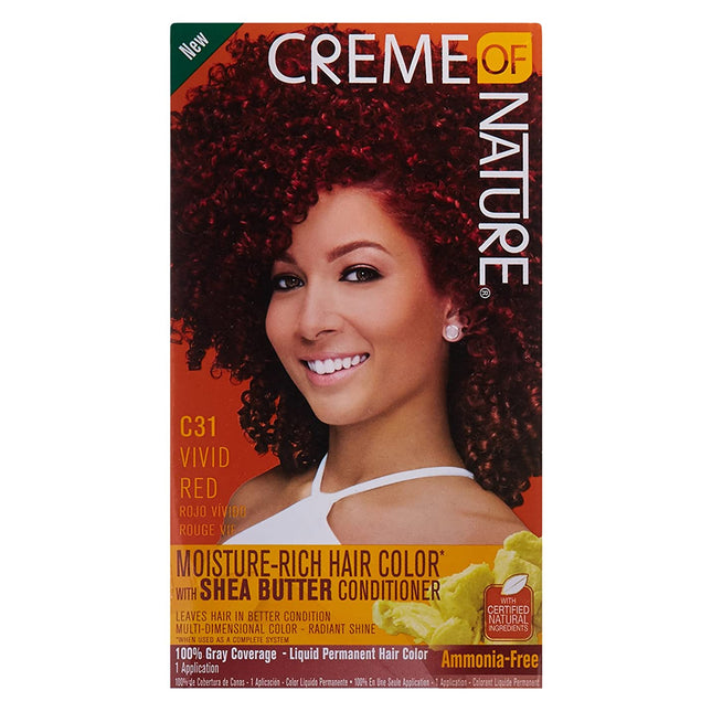 [Creme Of Nature] Moisture-Rich Hair Color Dye Kit W/ Shea Butter Conditioner [C31 Vivid Red]