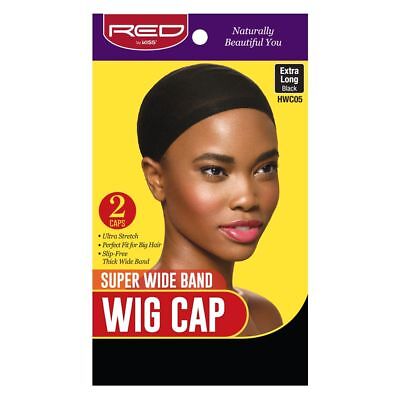 Red By Kiss Super Wide Band Wig Cap 2Pcs Black #Hwc05 Ultra Stretch Stocking
