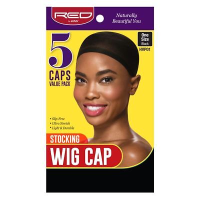 Red By Kiss Stocking Wig Cap 5 Pcs Value Pack One Size Black #Hvp01 Slip Free