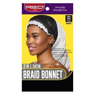 Red By Kiss 2 In 1 Satin Braid Bonnet One Size Black #Hbr02 Hair Wrap Cap