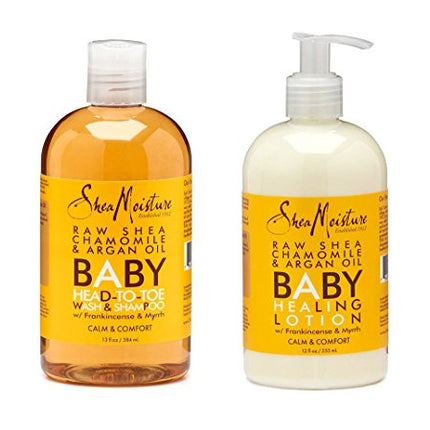 Shea Moisture Raw Shea Chamomile & Argan Oil Baby Wash & Shampoo And Baby Healing Lotion (2Pc Combo)
