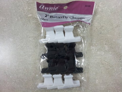 [Annie] Butterfly Hair Clamps 2" 12Pcs - #3180