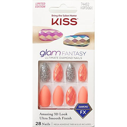 Kiss Glam Fantasy Ultimate Diamond Press On 28 False Nails Medium Kgfd06X [2 Pack]