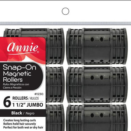 [Annie] Snap-On Magnetic Rollers #1230, Jumbo 1-1/2" 6Pcs Black