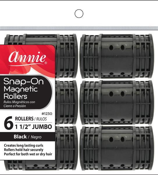 [Annie] Snap-On Magnetic Rollers #1230, Jumbo 1-1/2" 6Pcs Black