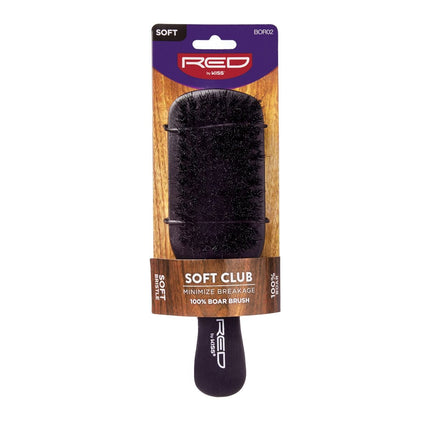 Red Professional 100% Boar Soft Club Brush