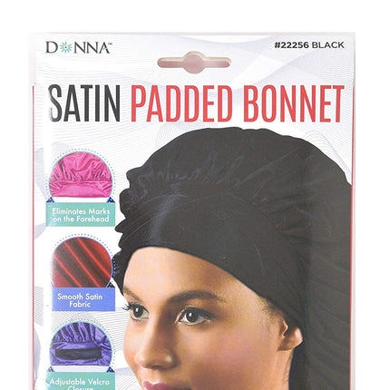 Donna Premium Collection Satin Padded Hair Bonnet Black