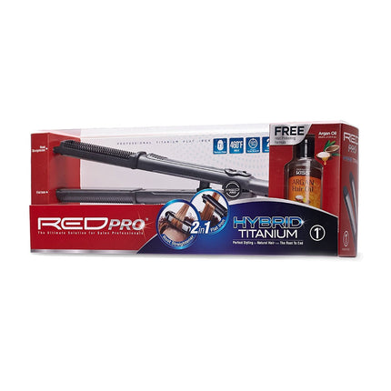 Red Pro By Kiss 1" Hybrid Titanium 2In1 Flat Iron+Root Straightener #Fiph100