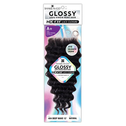 Shake N Go Virgin Remy Hair Lace Closure Glossy 4x4 Deep Wave 12"