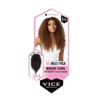 Sensationnel Vice Bundles 3x Multi Pack Weave + Hd Lace Closure - Boho Curl 18", 20", 22"