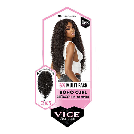 Sensationnel Vice Bundles 3x Multi Pack Weave + Hd Lace Closure - Boho Curl 26", 28", 30"