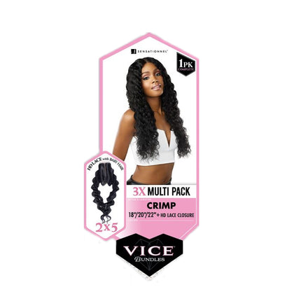 Sensationnel Vice Bundles 3x Multi Pack Weave + Hd Lace Closure - Crimp 14", 16", 18"