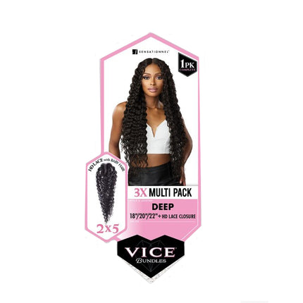 Sensationnel Vice Bundles 3x Multi Pack Weave + Hd Lace Closure - Deep 14", 16", 18"