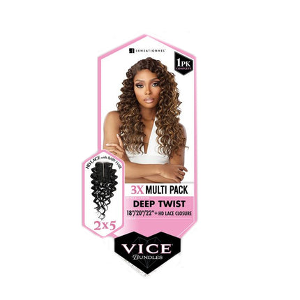Sensationnel Vice Bundles 3x Multi Pack Weave + Hd Lace Closure - Deep Twist 18", 20", 22"