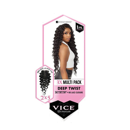 Sensationnel Vice Bundles 3x Multi Pack Weave + Hd Lace Closure - Deep Twist 26", 28", 30"