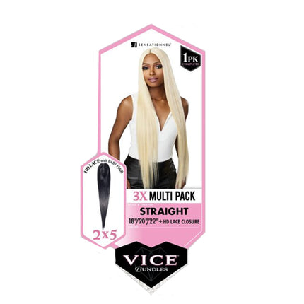 Sensationnel Vice Bundles 3x Multi Pack Weave + Hd Lace Closure - Straight 14", 16", 18"