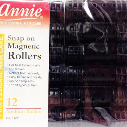 [Annie] Snap-On Magnetic Rollers #1233, Medium 3/4" Black 12Pcs