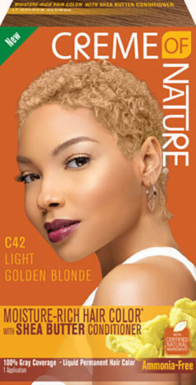 [Creme Of Nature] Moisture-Rich Hair Color Dye Kit W/ Shea Butter Conditioner [C42 Light Golden Blonde]