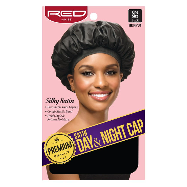 Red By Kiss Premium Quality Silky Satin Day & Night Cap One Size #Hdnp01 [Black]